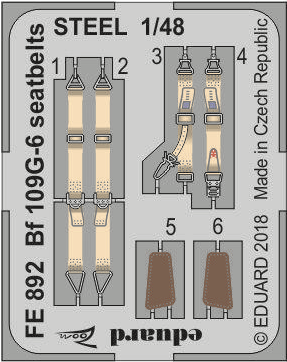 Bf 109G-6 seatbelts STEEL for Tamiya (Eduard 1/48)