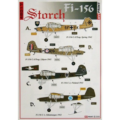 Decals for Fi-156 Storch (AVI Print 1/48)